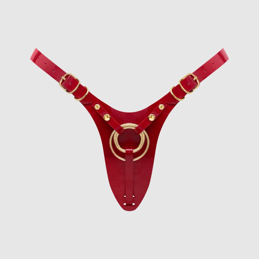 Трусики для страпона Strap-On-Me Leatherette Harness Fabulous - One Size - Red Glossy фото 1
