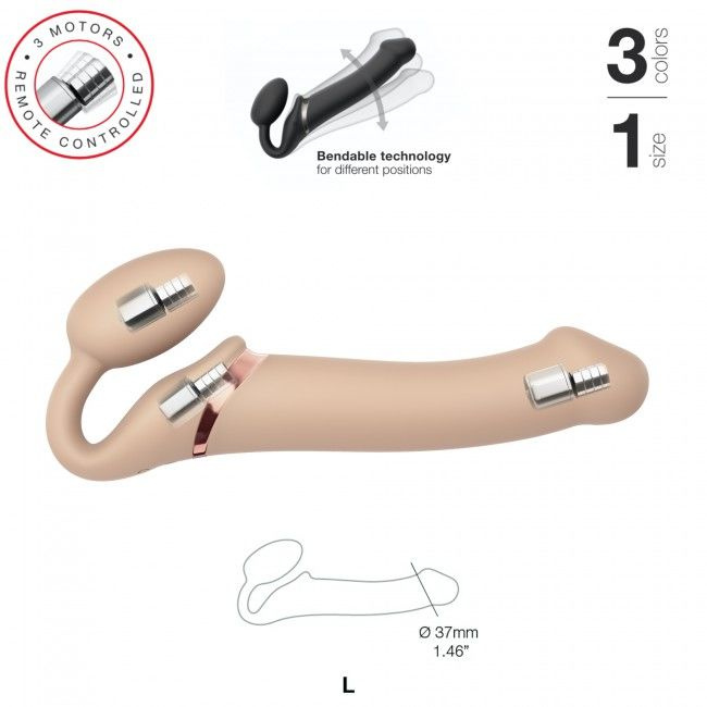 Безремінний страпон з вібрацією Strap-On-Me Vibrating Flesh L, діаметр 4,2 см, пульт ДК, регульований фото 2