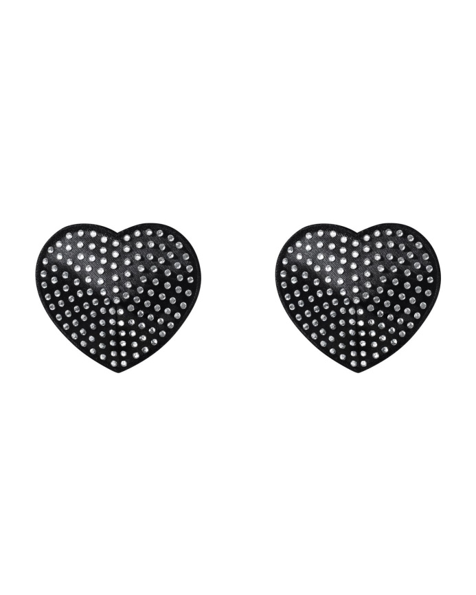 Накладки-серця на соски зі стразами Obsessive A750 nipple covers, чорні (м'ята упаковка!!!) фото 4