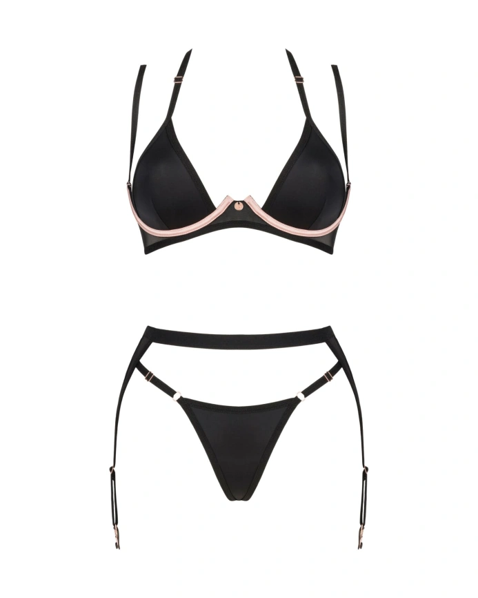 Комплект белья Obsessive Selinne 3-pcs set M/L Black, бюстгальтер, стринги пояс для чулок фото 3