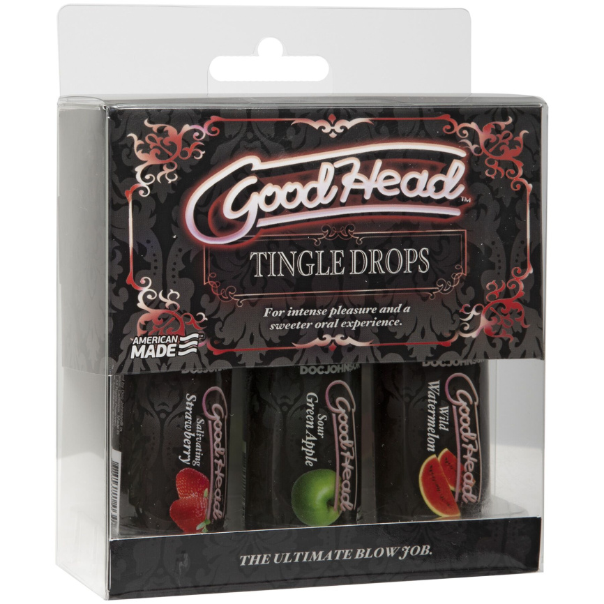 Набір крапель для мінету Doc Johnson GoodHead Tingle Drops, 3х29,5 мл, кавун, зелене яблуко, полуниця фото 2