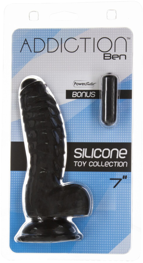 Фалоімітатор ADDICTION Ben 7" Dildo With Balls Black, віброкуля в подарунок фото 5