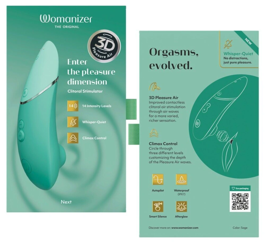 Вакуумный клиторальный стимулятор Womanizer Next Sage, 3D Pleasure Air, 14 уровней интенсивности фото 11