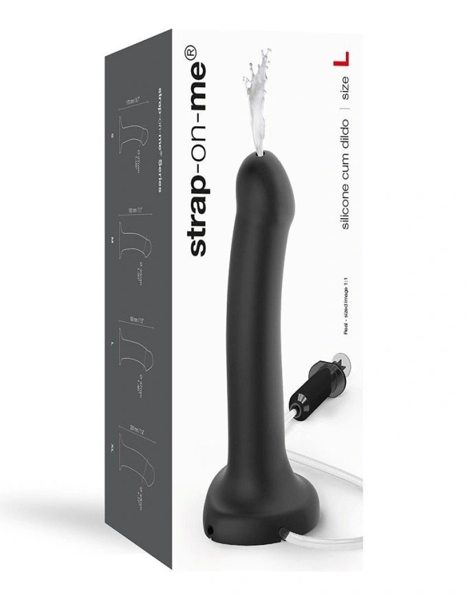 Кончающий фаллоимитатор Strap-On-Me Dildo Cum Black, диаметр 3,6см, силикон, насадка для страпона фото 6