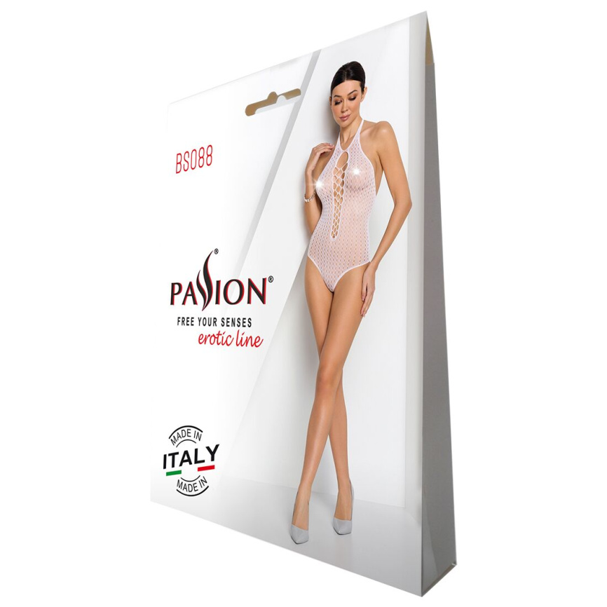 Бодістокінг з декольте Passion BS088 white, імітація корсетної шнурівки фото 6