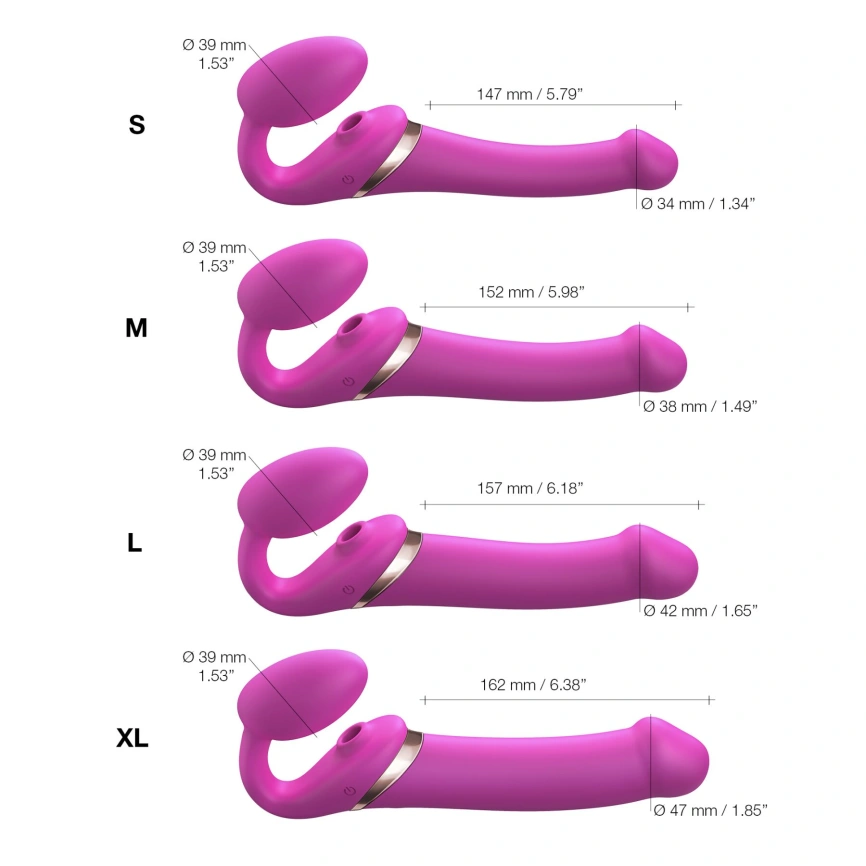 Безремневой вибрострапон с вакуумной стимуляцией Strap-On-Me MULTI ORGASM Fuchsia M, регулируемый фото 5