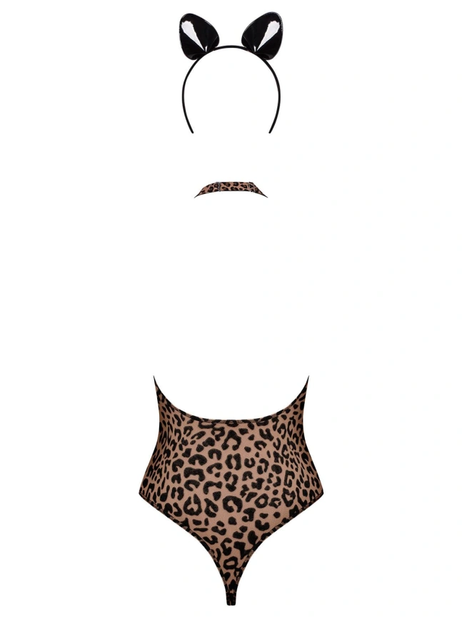 Эротический костюм леопарда Obsessive Leocatia teddy S/M, боди, обруч с ушками фото 4