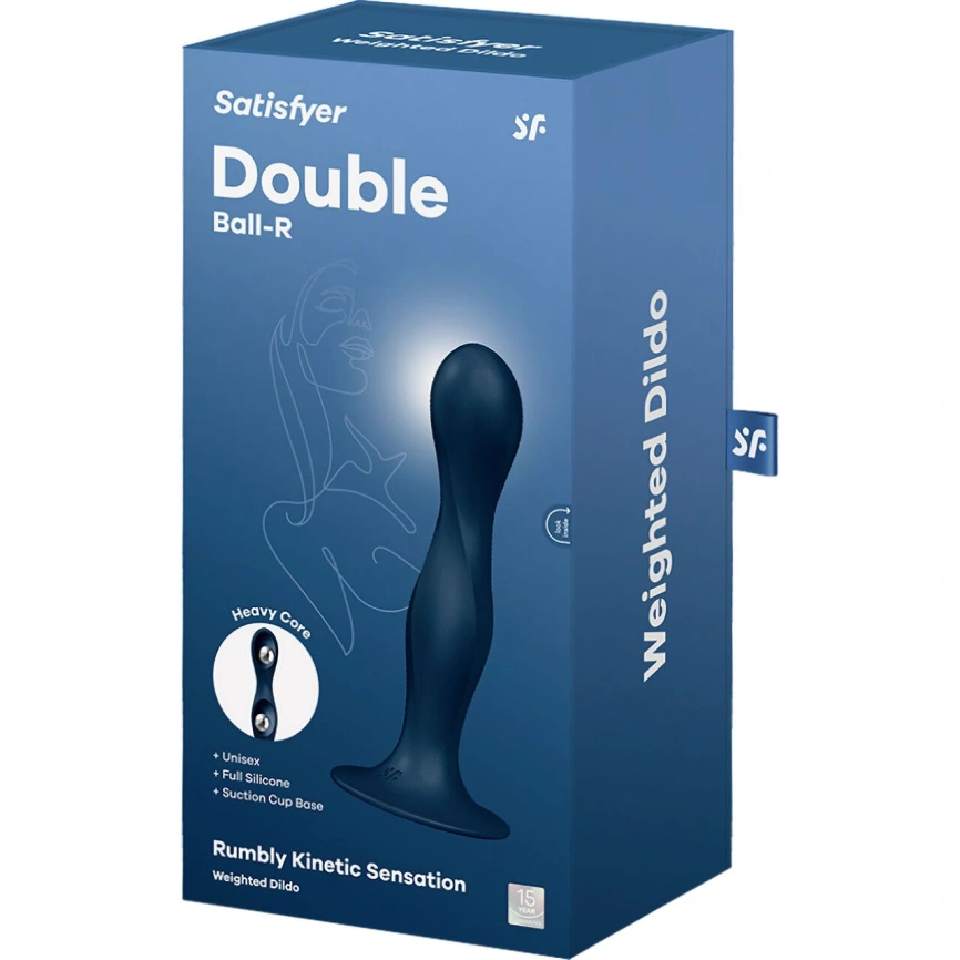 Дилдо Satisfyer Double Ball-R Dark Blue, унисекс, подвижные шарики внутри, на присоске фото 4
