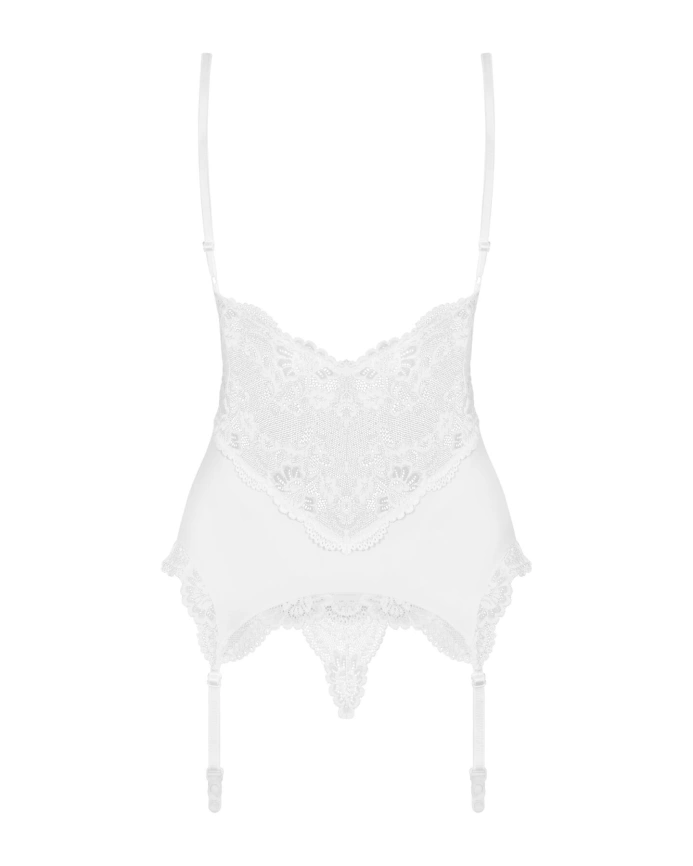 Сатиновый кружевной корсет Obsessive 810-COR-2 babydoll & thong L/XL, белый, корсет, танга фото 6
