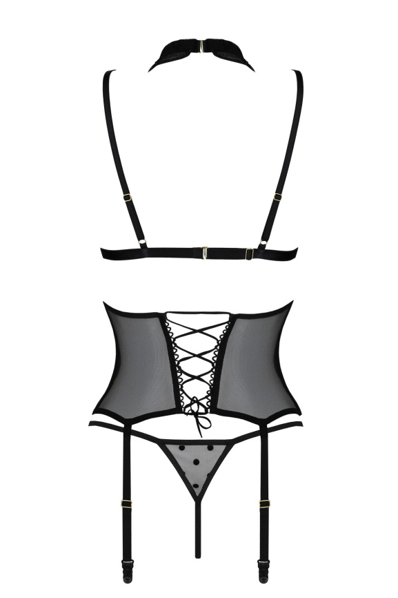 Корсет з відкритими грудьми Passion DOMINICA CORSET XXL/XXXL black, пажі для панчіх, стрінги фото 4