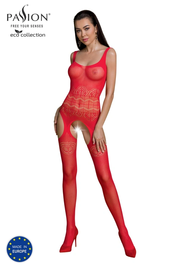 Бодистокинг Passion ECO BS005 red, плотный, открытый доступ, имитация подвязок фото 1