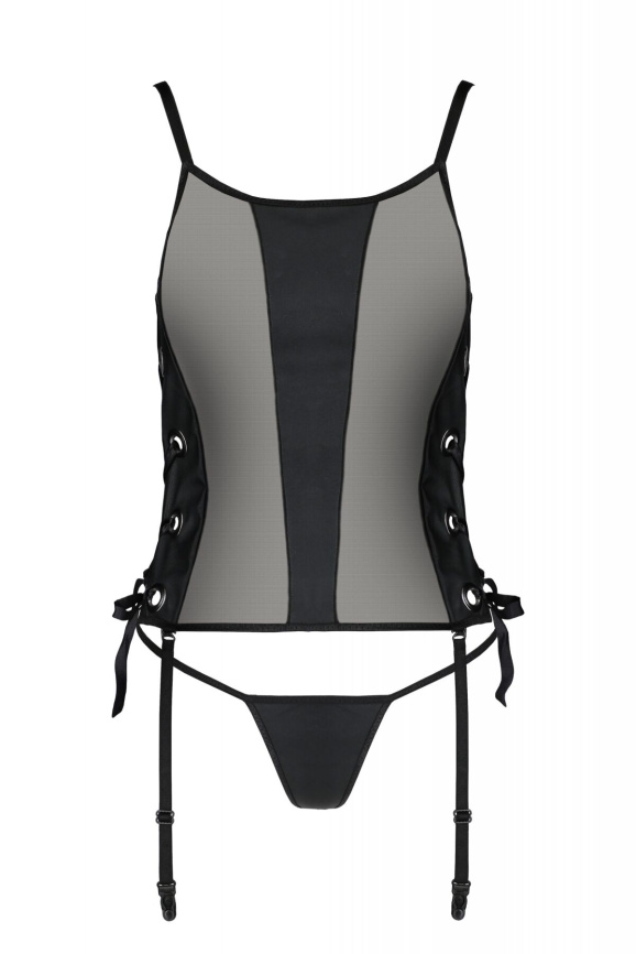 Сітчастий корсет з екошкіри Passion MALWIA CORSET 6XL/7XL black, з люверсами та знімними пажами фото 3