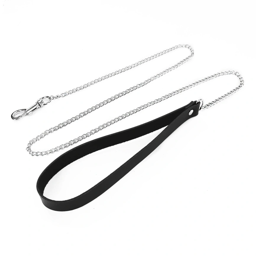 Поводок на цепочке из натуральной кожи Art of Sex - Leash, цвет Черный фото 1