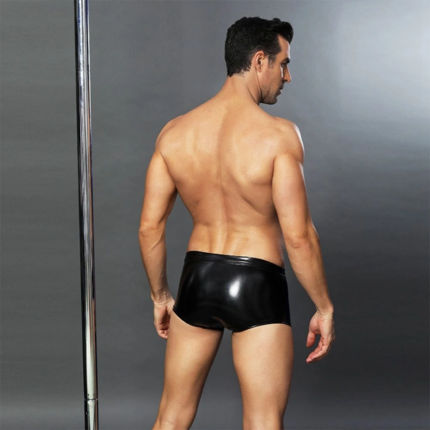 Эротические мужские лаковые трусы со шнуровкой One Size Black фото 2
