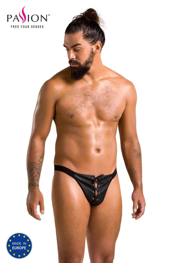 Мужские слипы на шнуровке Passion 044 SLIP BEN XXL/XXXL Black, экокожа, люверсы фото 5
