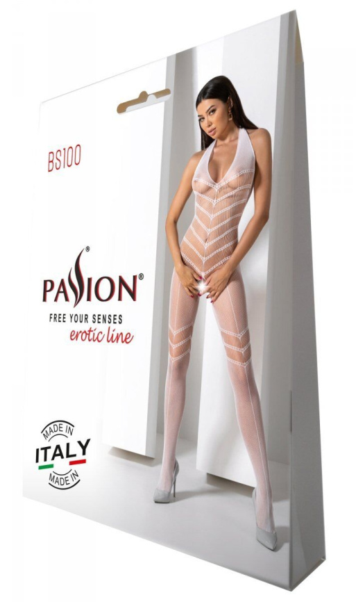 Бодістокінг з плетінням на животику Passion BS100 One Size, white, декоративний шов, з доступом фото 6