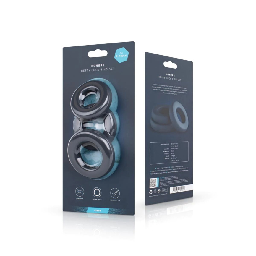 Набір ерекційних кілець Boners 3-Piece Hefty Cock Ring Set, діаметр 3,2 см, 3,8 см та 4,5 см фото 5