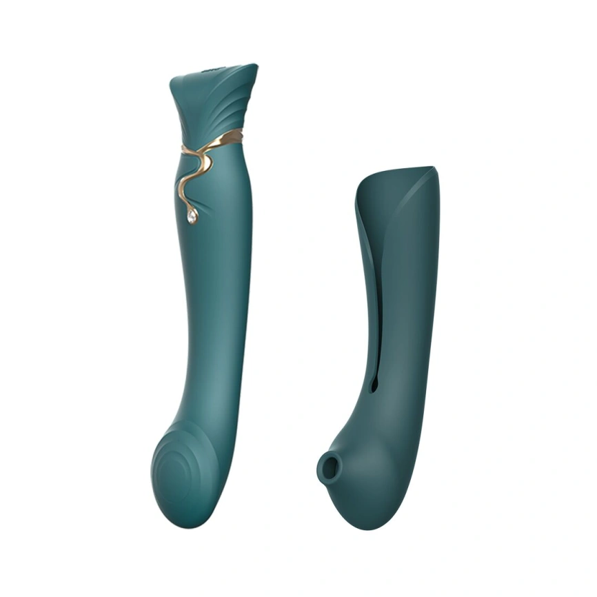 Смартвибратор 3в1 Zalo — Queen Set Jewel Green, пульсирующая жемчужина и вакуум, кристалл Swarovski фото 13
