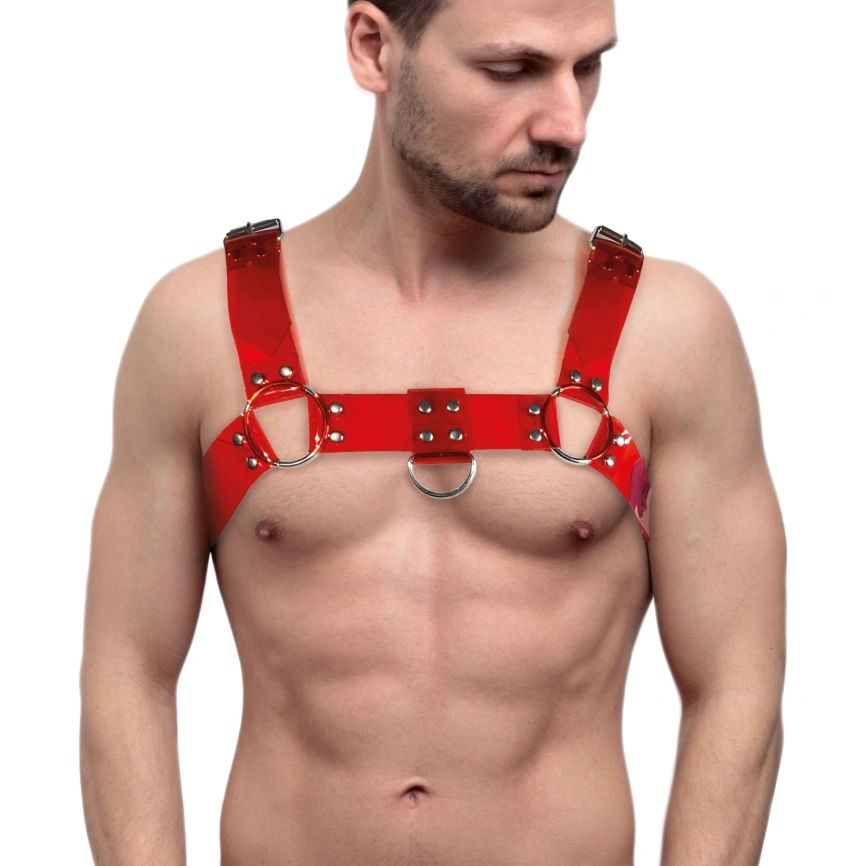 Мужская портупея на грудь Feral Feelings - Bulldog Harness Red Trasparent фото 1