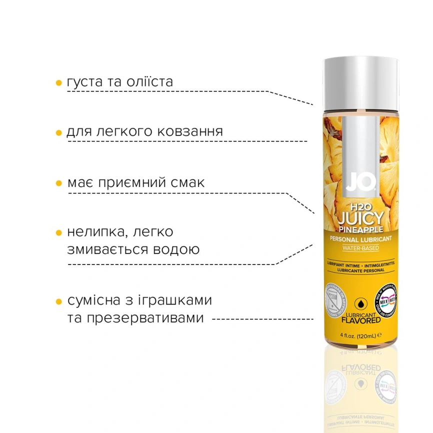 Смазка на водной основе JO H2O — Juicy Pineapple (120 мл) без сахара, растительный глицерин фото 3