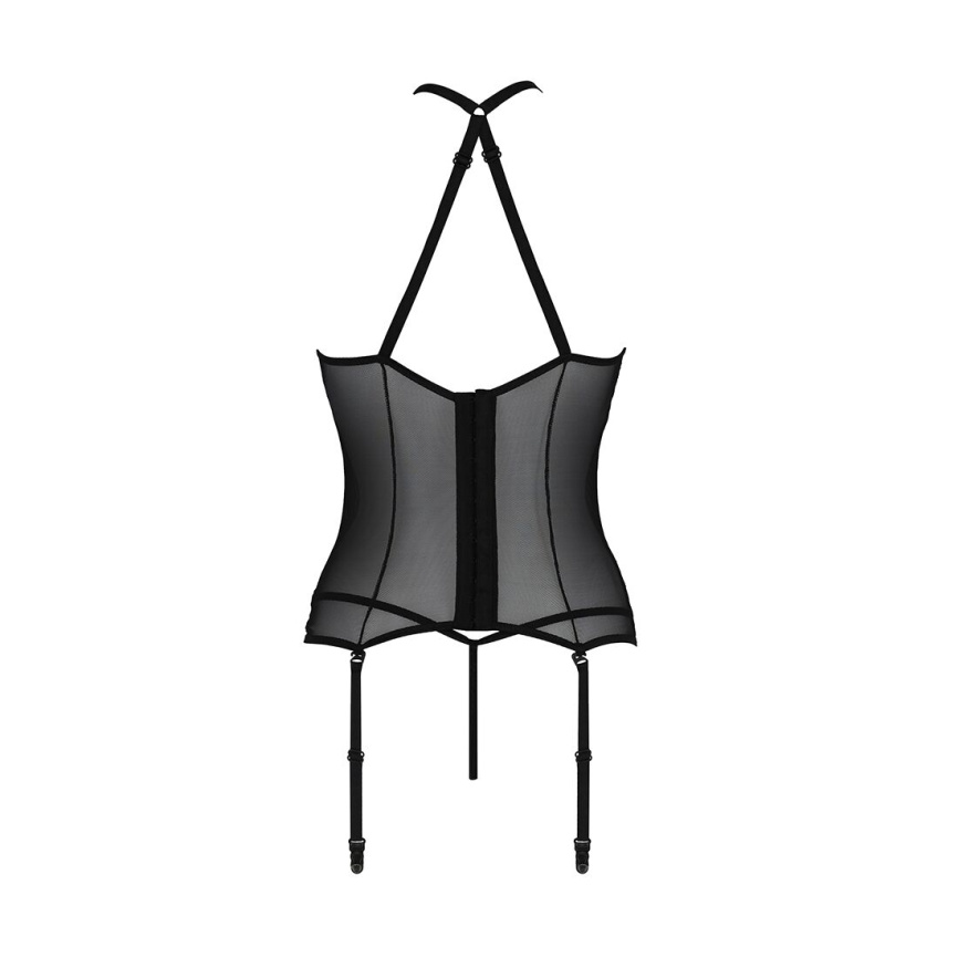 Корсет з пажами Passion SATARA CORSET XXL/XXXL black, стрінги, мереживо, застібки спереду та ззаду фото 11