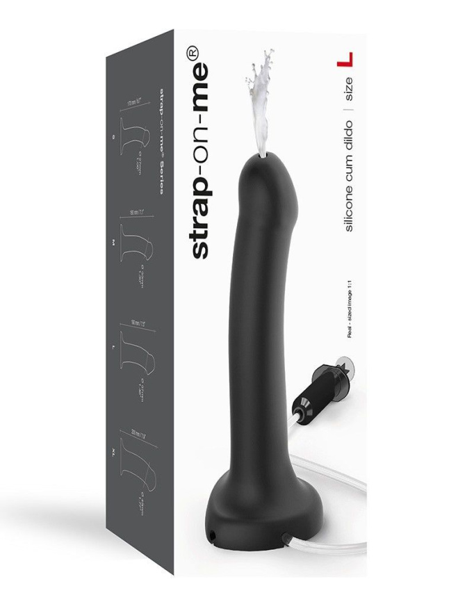Фалоімітатор, що кінчає Strap-On-Me Dildo Cum Black, діаметр 3,6 см, силікон, насадка для страпону фото 6