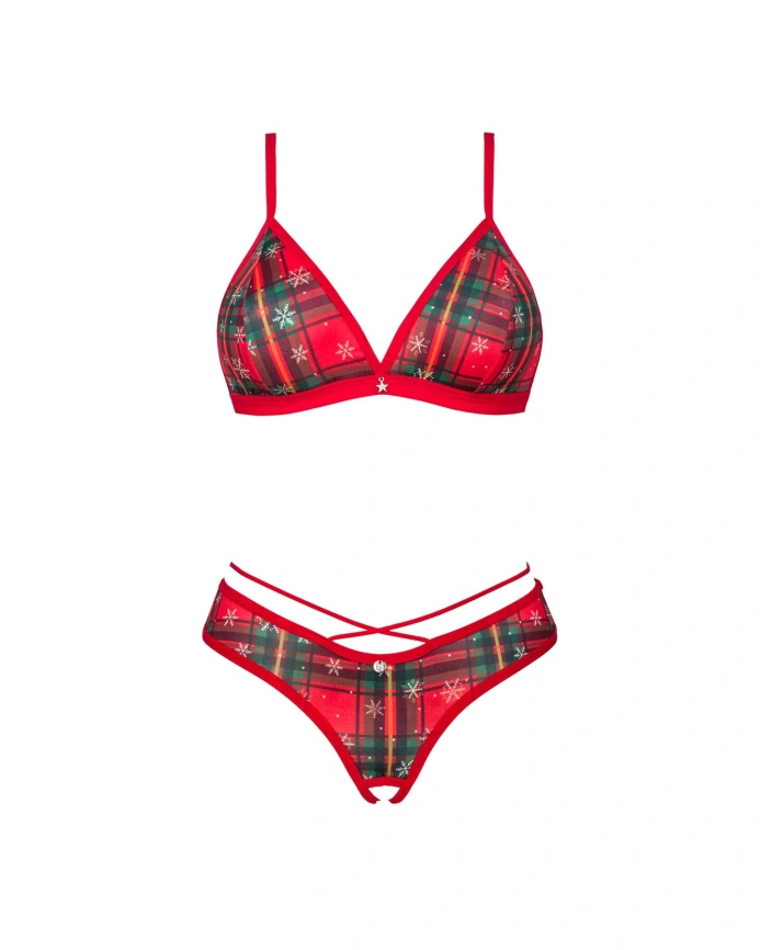 Комплект Obsessive Ms Merrilo 2-pcs set, XS/S, мягкий бюстгальтер и трусики с доступом и с помпоном фото 3