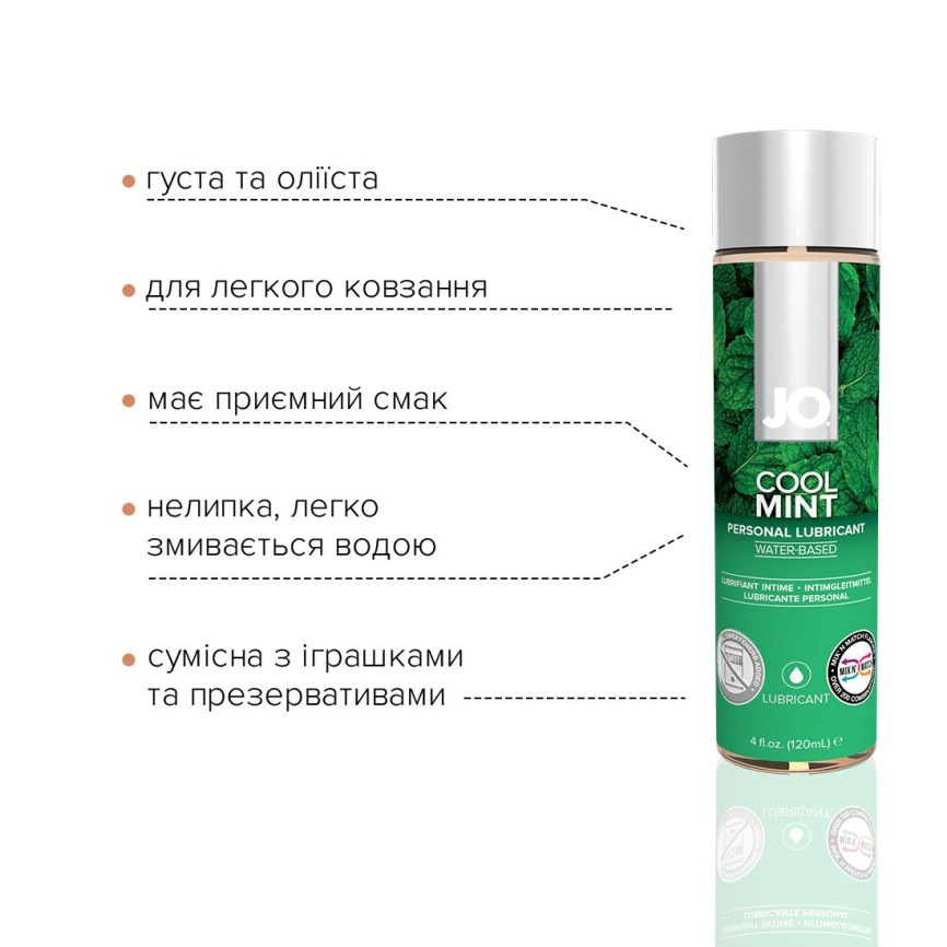 Змазка на водній основі JO H2O — Cool Mint (120 мл) без цукру, рослинний гліцерин фото 3