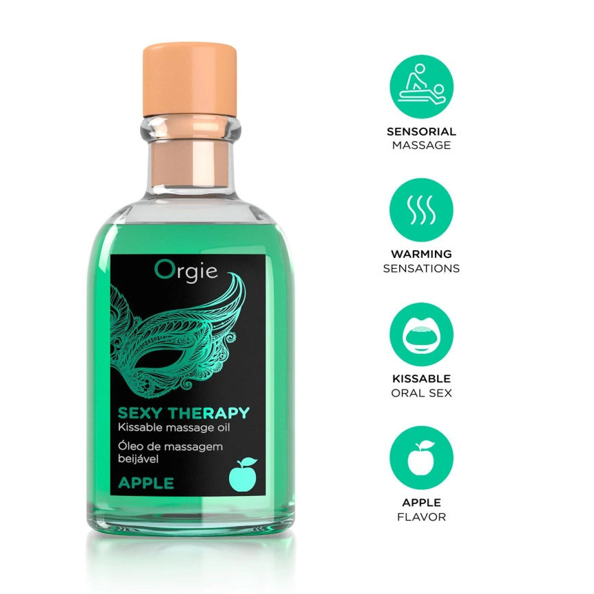 Набор для массажа Orgie – Sexy Therapy Apple (100 мл), съедобное разогревающее масло + перышко фото 3