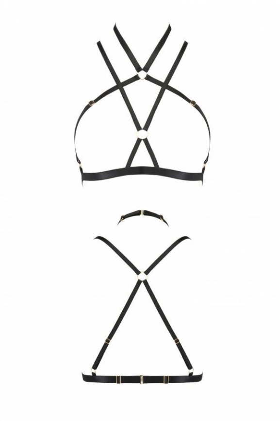 Портупея-стрепы Passion Exclusive KELIS BRA XXL/XXXL, black, трусики в комплекте фото 1