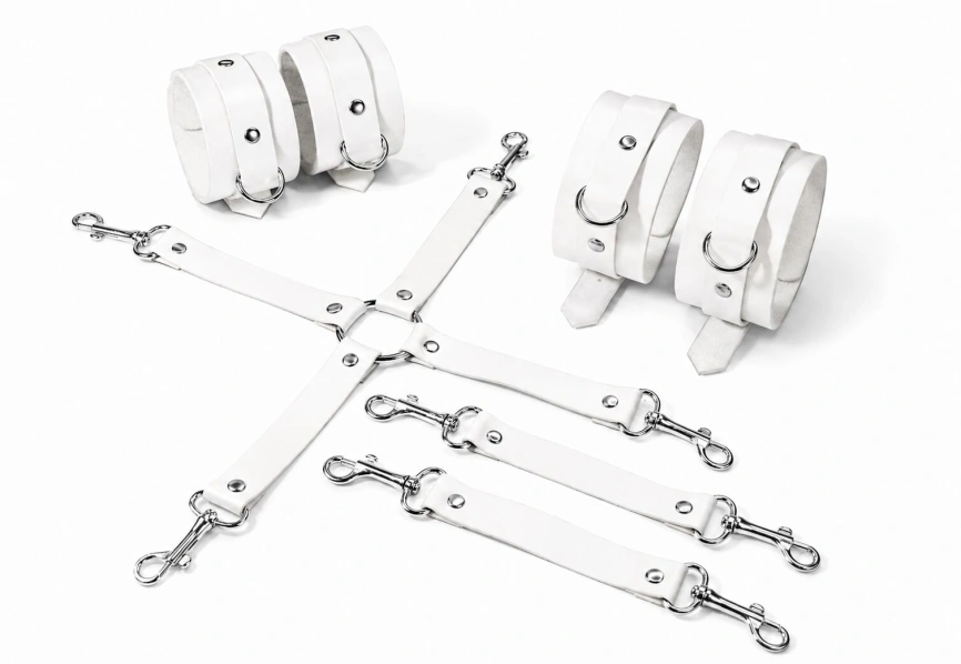 Набор для БДСМ Feral Feelings BDSM Kit 3 White, наручники, поножи, крестовина фото 1