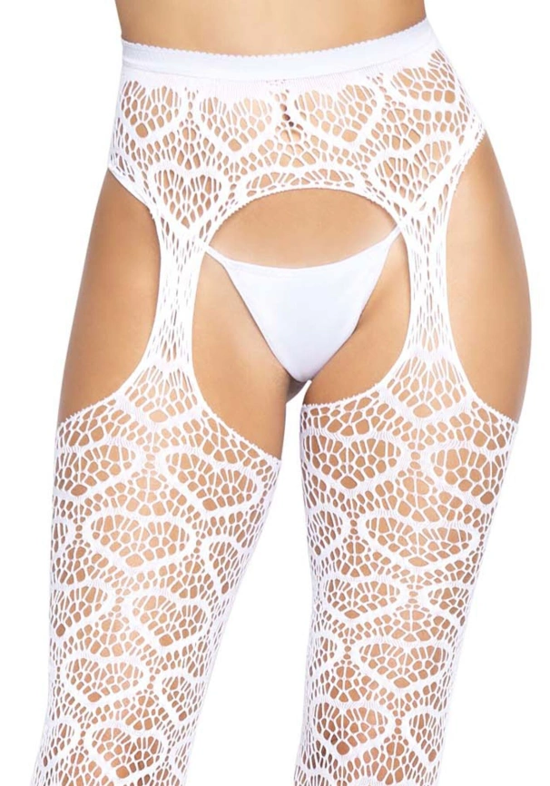 Ажурные колготки с сердечками Leg Avenue Heart White, one size, имитация чулок фото 12