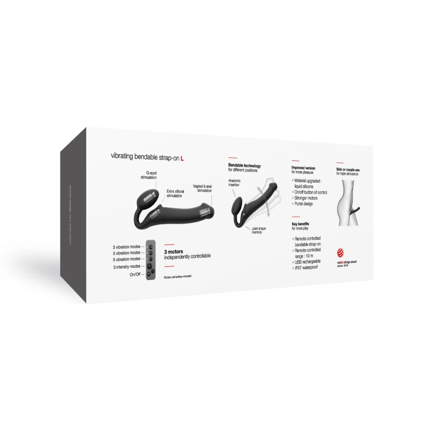 Безремневой страпон с вибрацией Strap-On-Me Vibrating Black L, диаметр 3,7см, пульт ДУ, регулируемый фото 15