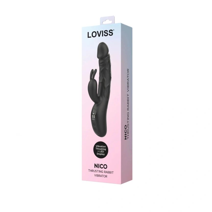 Вибратор-кролик с пульсацией Loviss Nico Thrusting Rabbit Vibrator, 9 режимов, двойной отросток фото 7