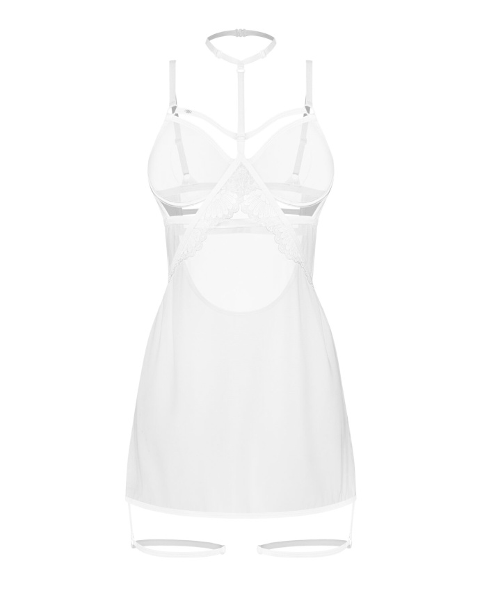 Бебі-дол Obsessive Arrowel White chemise 2XL/3XL, з декоративним чокером та гартерами фото 2