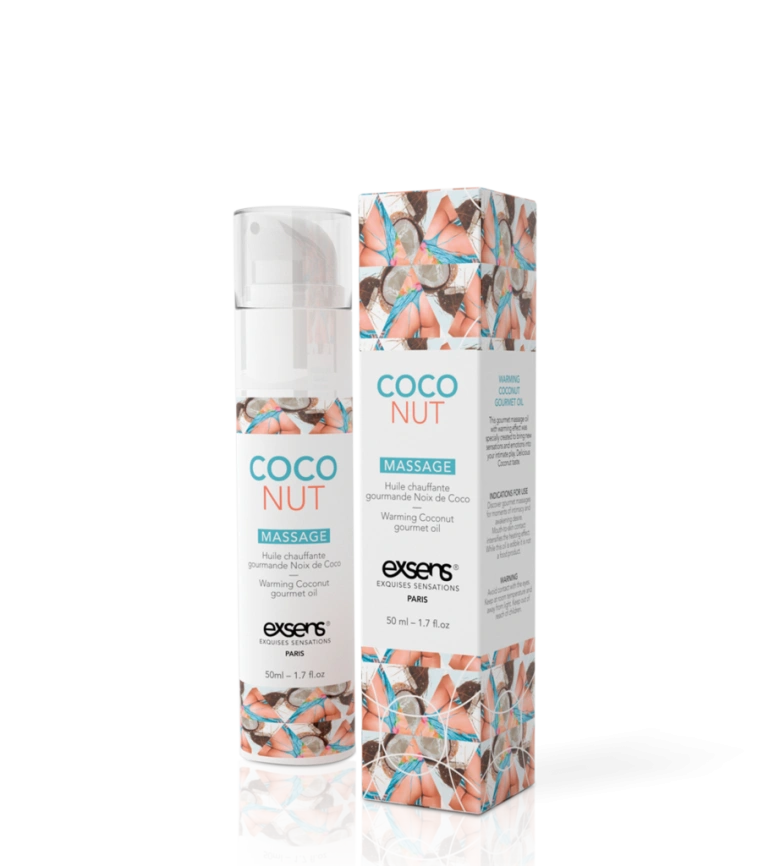 Массажное масло EXSENS Coconut 50мл разогревающее, без сахара, без парабенов, съедобное фото 1