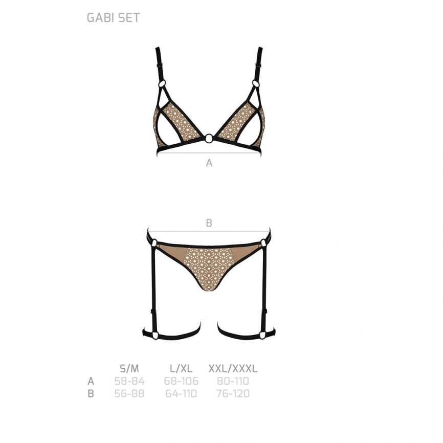 Эротический комплект нижнего белья Passion GABI SET XXL/XXXL beige, трусики с гартерами фото 12