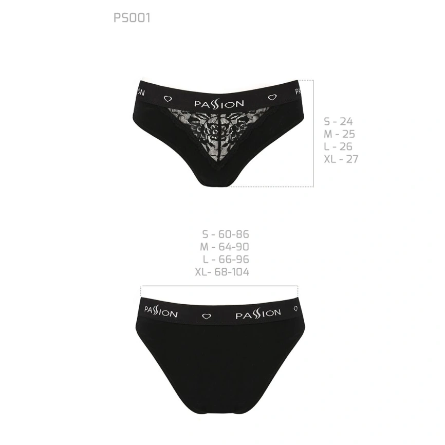 Трусики с широкой резинкой и кружевом Passion PS001 PANTIES XL, black фото 13