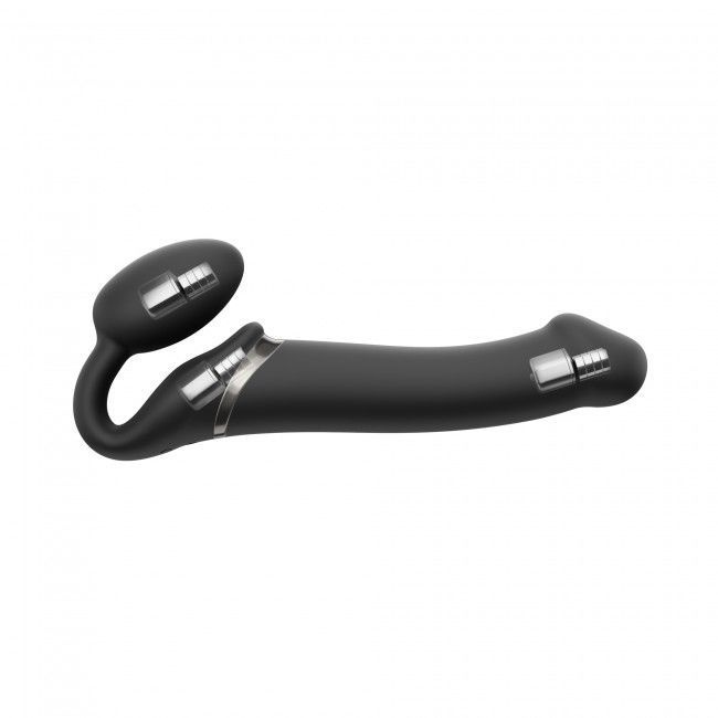 Безремінний страпон з вібрацією Strap-On-Me Vibrating Black M, діаметр 3,8см, пульт ДК, регульований фото 2