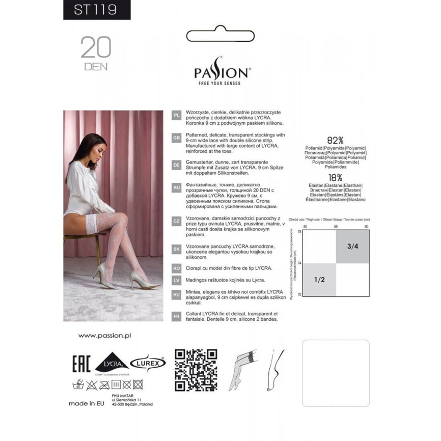 Панчохи Passion ST119 1/2 white, ажурна силіконова резинка з квітковим декором і люрексовою ниткою фото 4