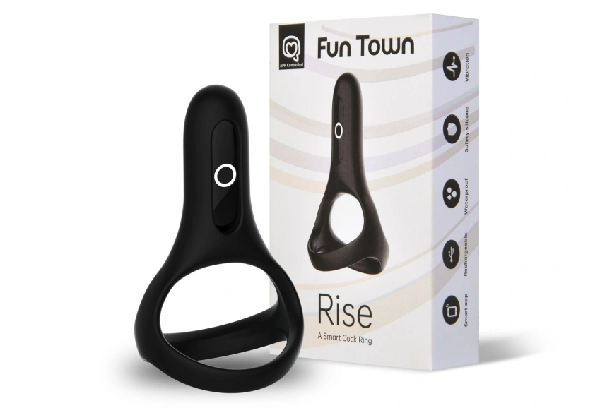 Двойное эрекционное кольцо Fun Town Rise Black, управление со смартфона фото 1