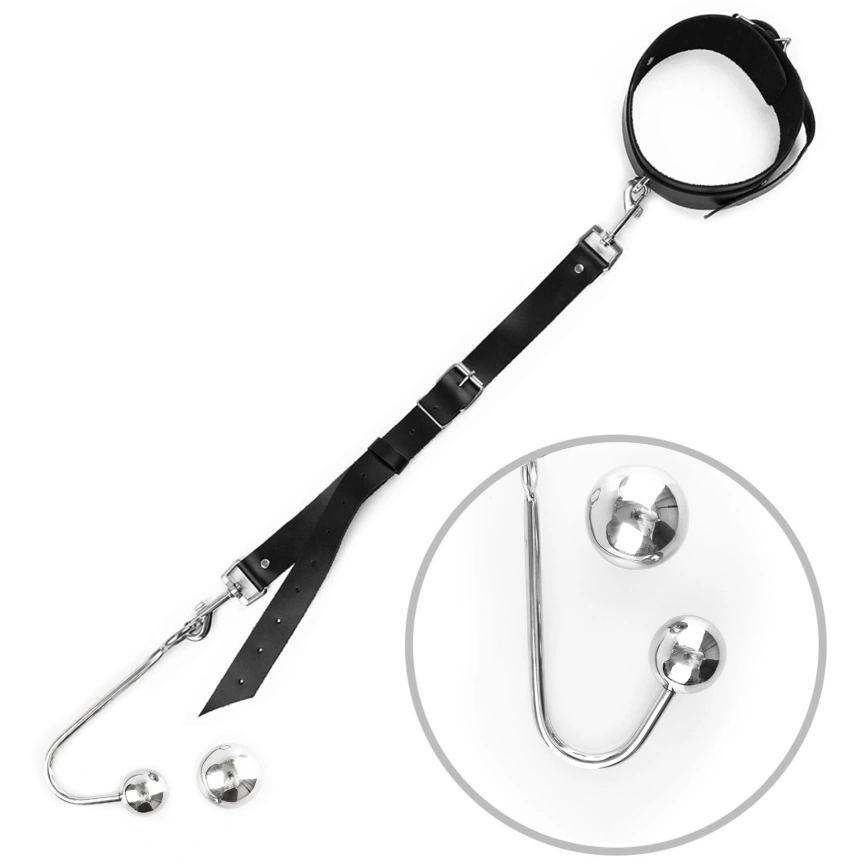 Анальный крюк 4 с ошейником из натуральной кожи Art of Sex - Anal hook, Черный фото 1