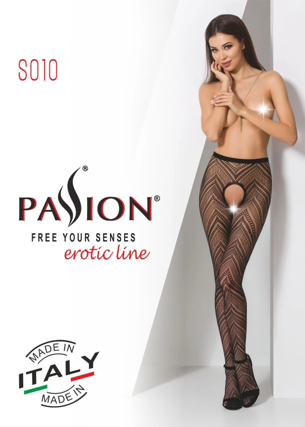 Эротические колготки-бодистокинг Passion S010 red, с доступом, геометрический рисунок фото 4