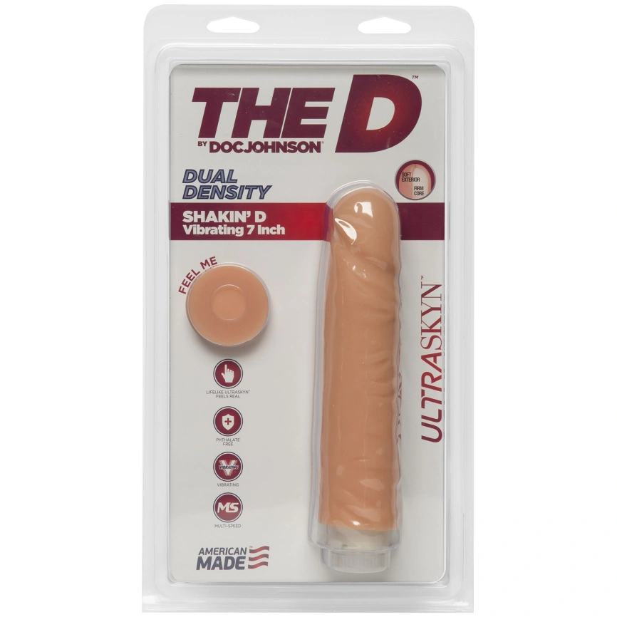 Фаллоимитатор Doc Johnson The D: Shakin D 7 Inch Vibro ULTRASKYN, диаметр 3,8см, плавная регулировка фото 3