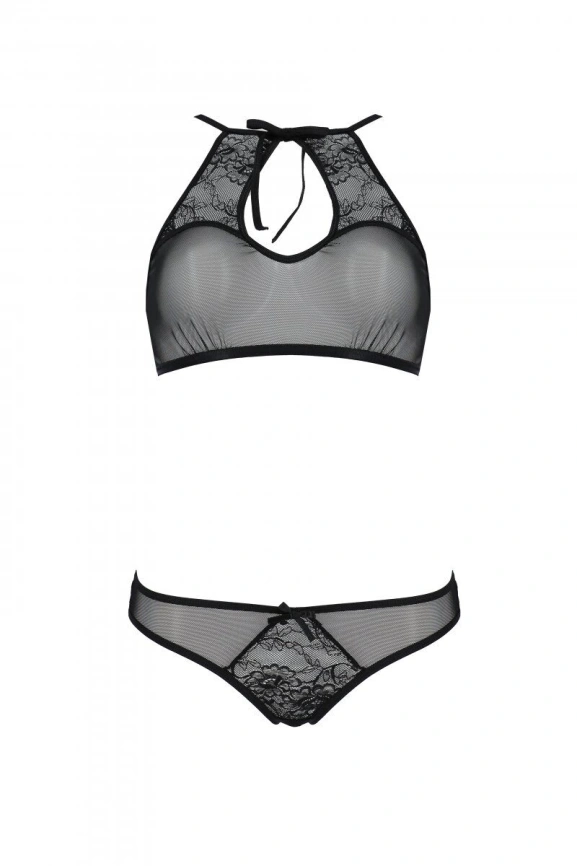 Комплект: бра, трусики с ажурным декором и открытым шагом Passion URSULA SET S/M, black фото 3