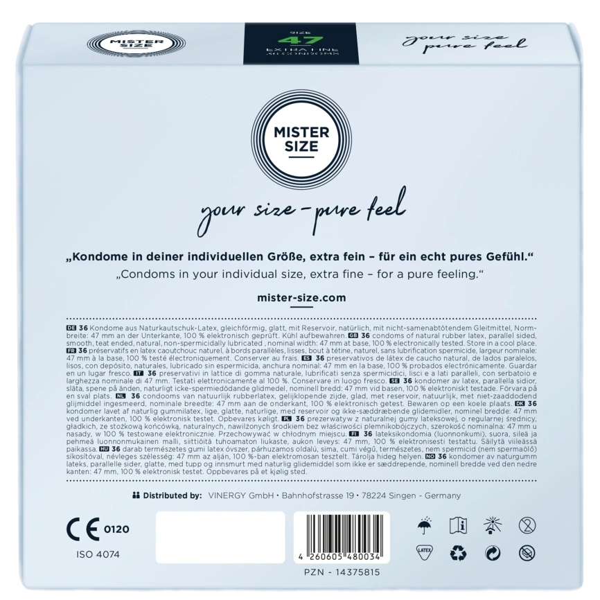 Презервативы Mister Size - pure feel - 47 (36 condoms), толщина 0,05 мм фото 3