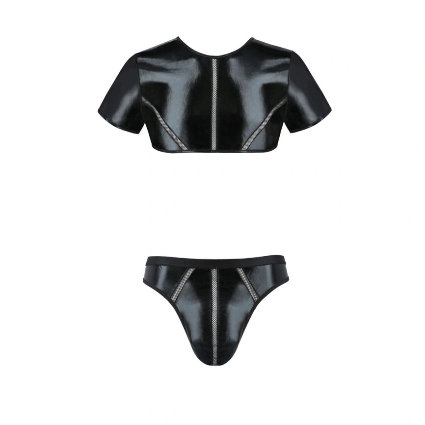 Комплект мужского белья под латекс Passion 057 SET PETER XXL/XXXL Black, кроп-топ, стринги фото 11