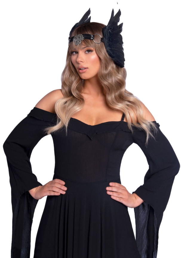 Пов’язка на голову з крилами Leg Avenue Feather headband Black, пір’я та натуральна шкіра фото 4