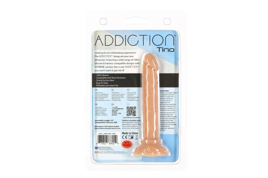 Фаллоимитатор ADDICTION Tino 5.25″ Silicone Dildo, присоска, диаметр 1,9 см, вибропуля в подарок фото 6