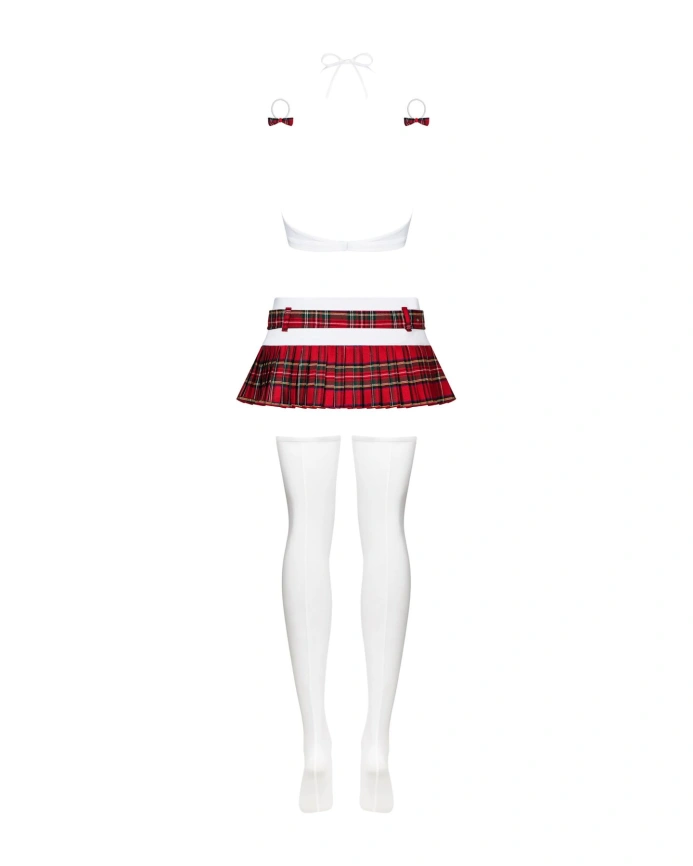 Эротический костюм школьницы с мини-юбкой Obsessive Schooly 5pcs costume S/M, бело-красный фото 6